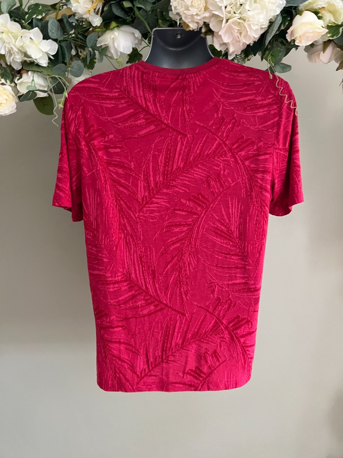 TED BAKER T Shirt Top Mens TB 3 UK M Jacquared Leaf Print Short Sleeve Pink Red gallery
