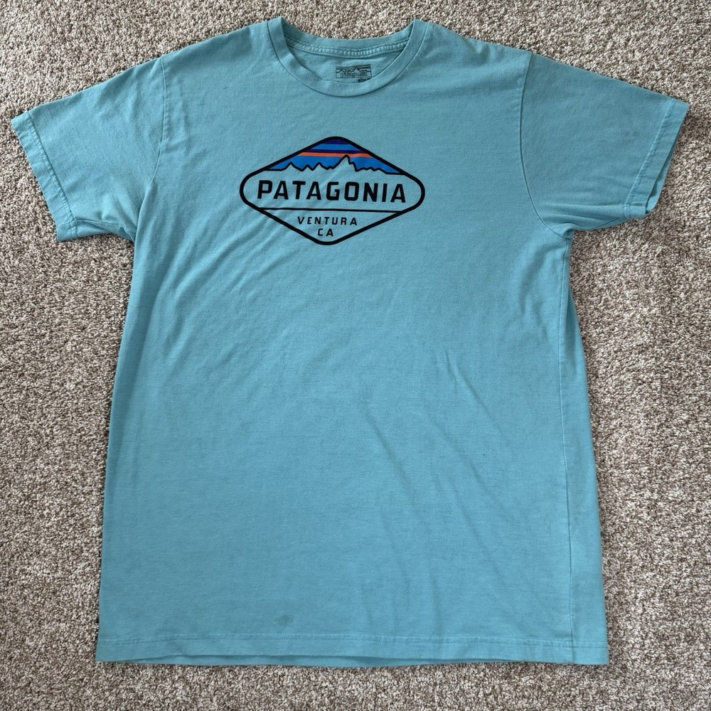 Patagonia Short Sleeve Mens Size L Blue Teal Ventura CA Graphic Cotton T Shirt