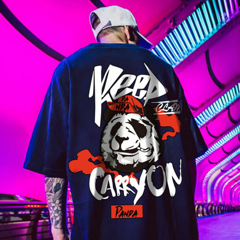 Men's Summer Casual Streetwear Drop Shoulder Baggy Loose T-Shirt Hip Pop Tee gallery