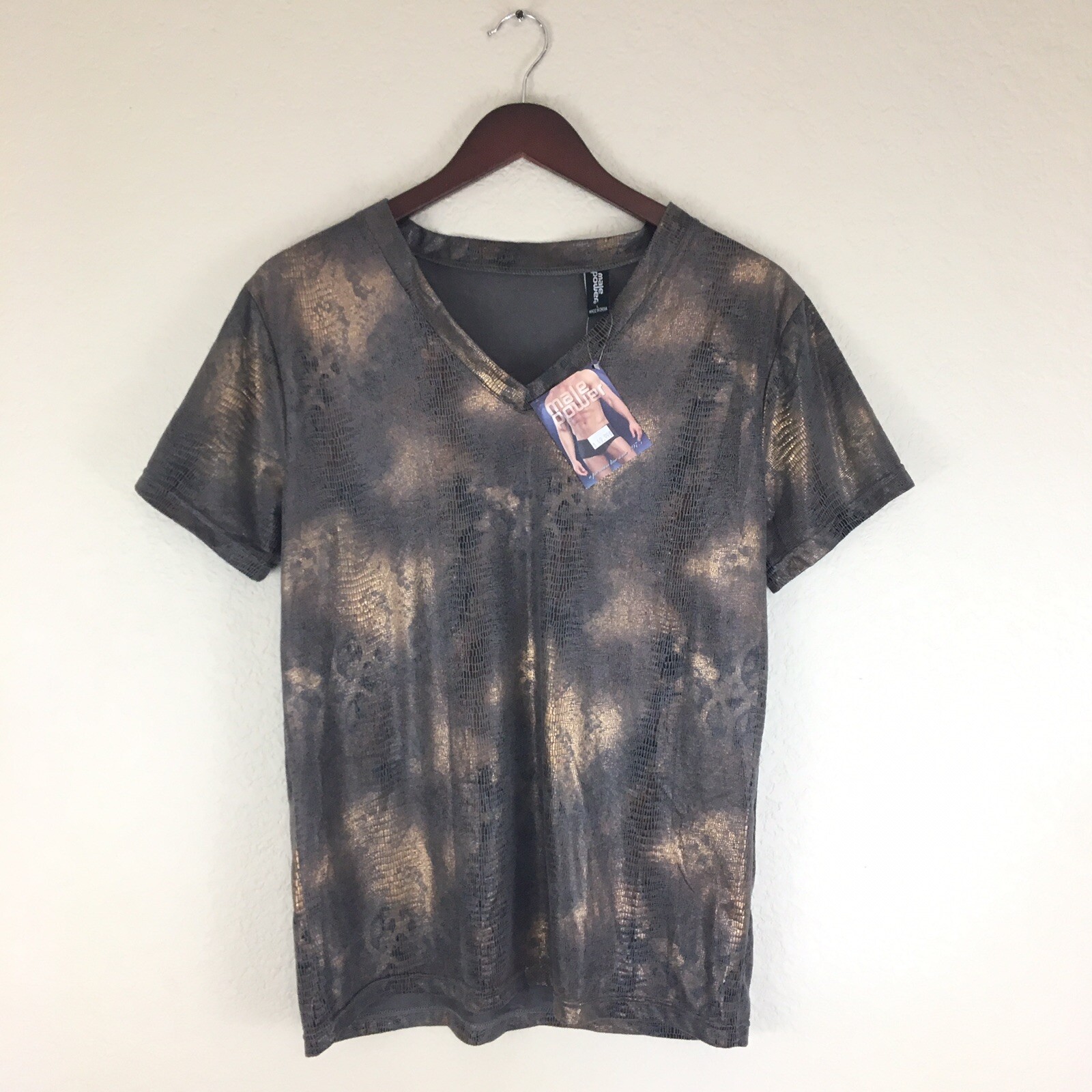 NWT Male Power Animal Print Suede Like Fabric V-Neck Mens T Shirt Sz Large gallery