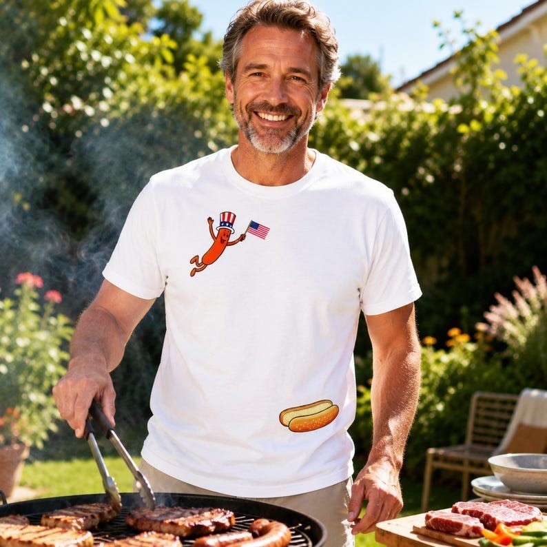 Hotdog Freedom Dive Funny Uncle Sam Hot Dog Jumping Into Bun T-Shirt gallery