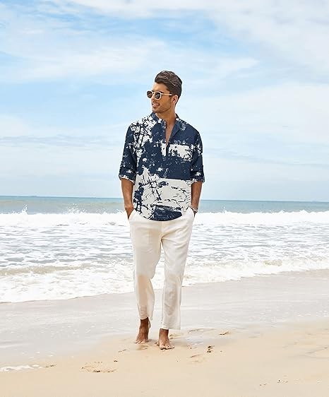 COOFANDY Men's Cotton Linen Henley T-Shirt Long Sleeve Hippie Casual Beach 2XL gallery