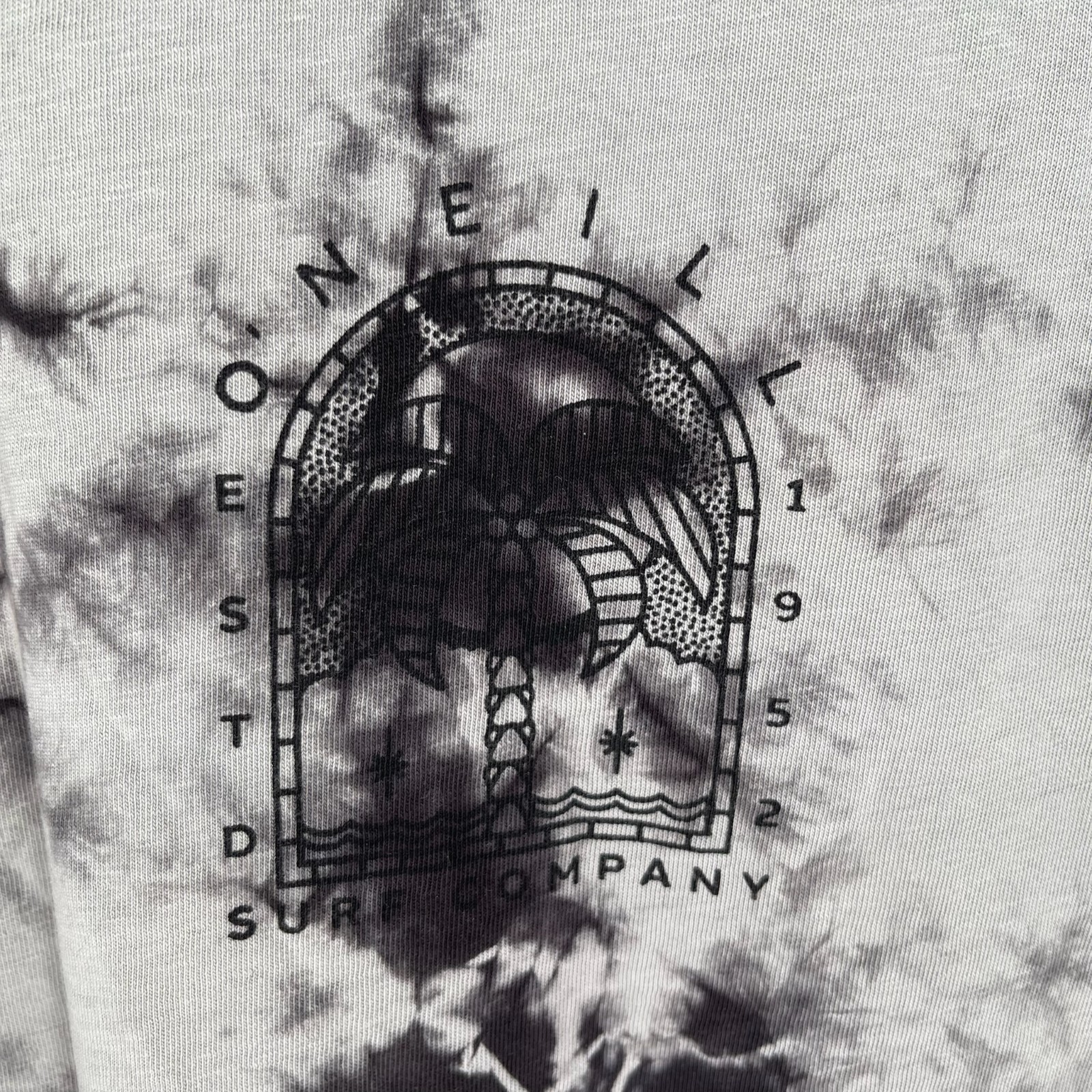 O'Neill Men's Gray Acid Wash Tie Dye Surf Company Graphic Tee T-Shirt Size L gallery