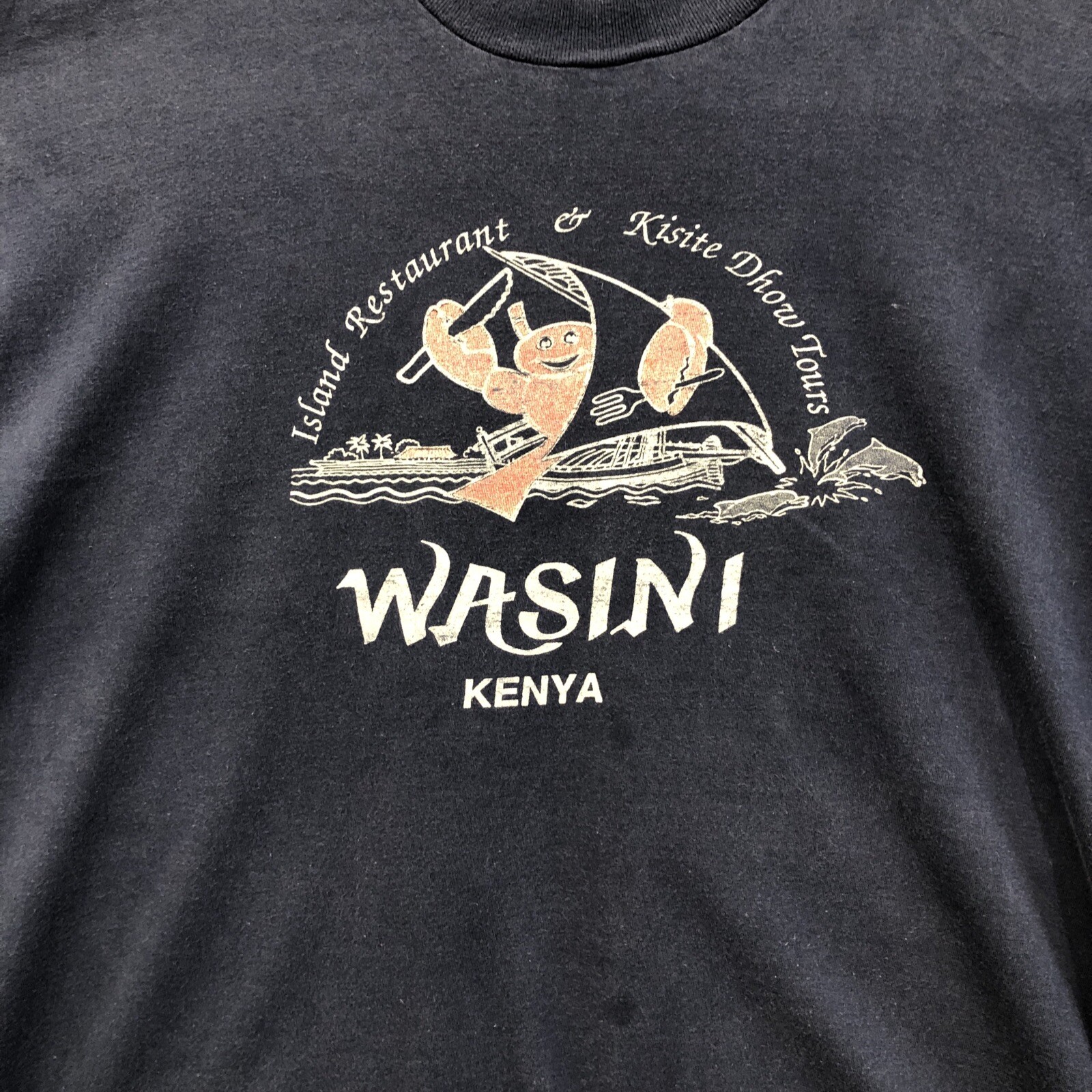Kenya Africa T-Shirt Vintage Wasini Mens Medium Blue Texprint Short Sleeve Tee gallery