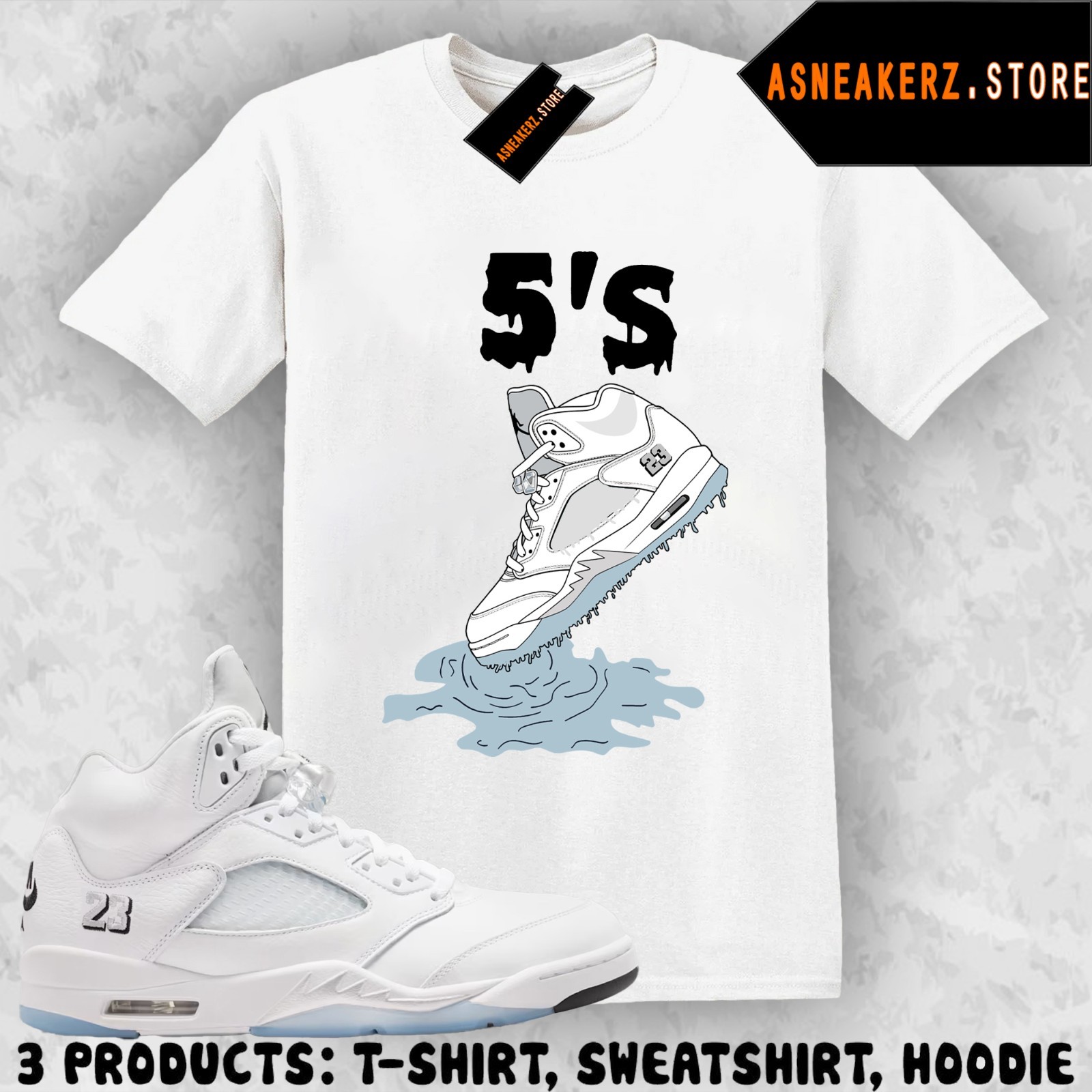 Shirt Matching AJ 5 White Metallic 2026 Match Sneaker Shoe Dripping 5s T-Shirt gallery