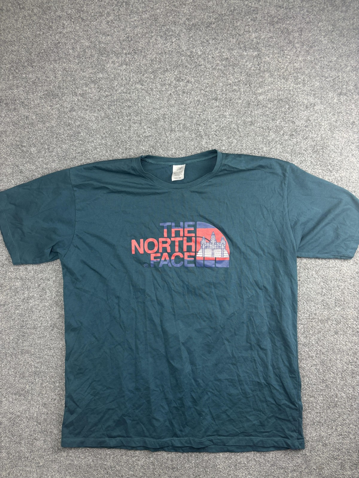 North Face Shirt Mens 2XL Green Graphic Logo Angkor Wat Temple Cotton Tee gallery