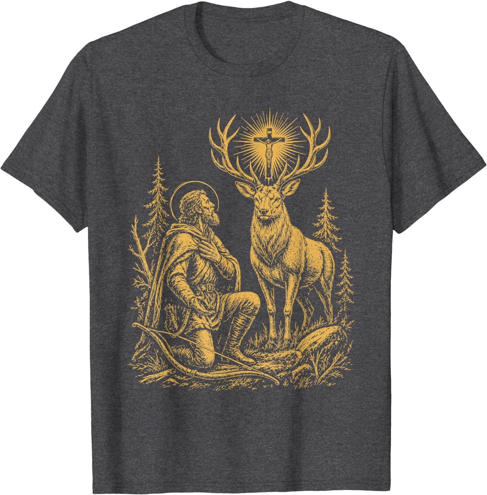 St. Hubert and the Stag Christian Hunter Vision Art T-Shirt gallery