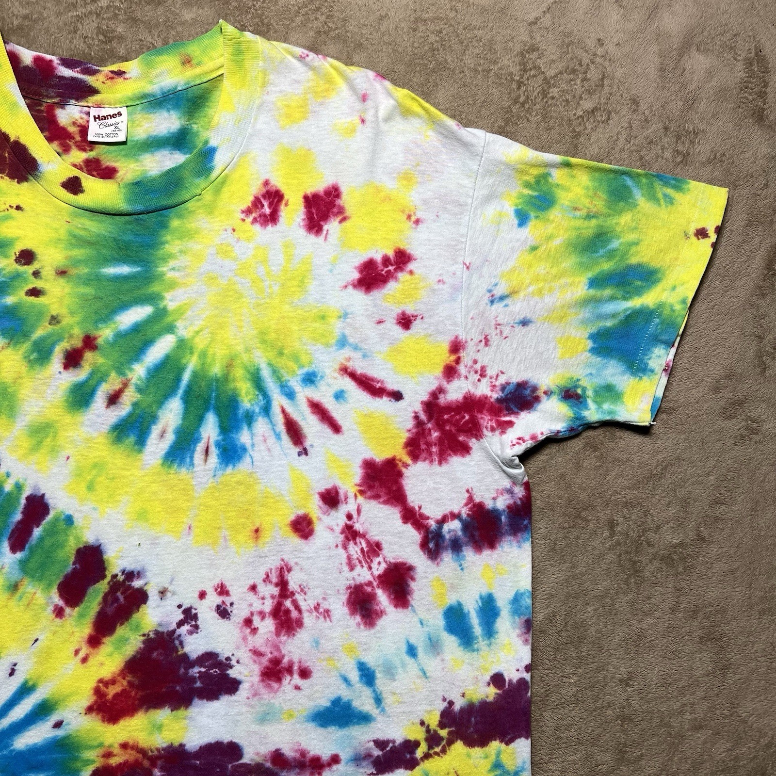 Vintage Hanes Single Stitch Tie Dye T Shirt Size XL Rainbow Swirl Blank 90s gallery