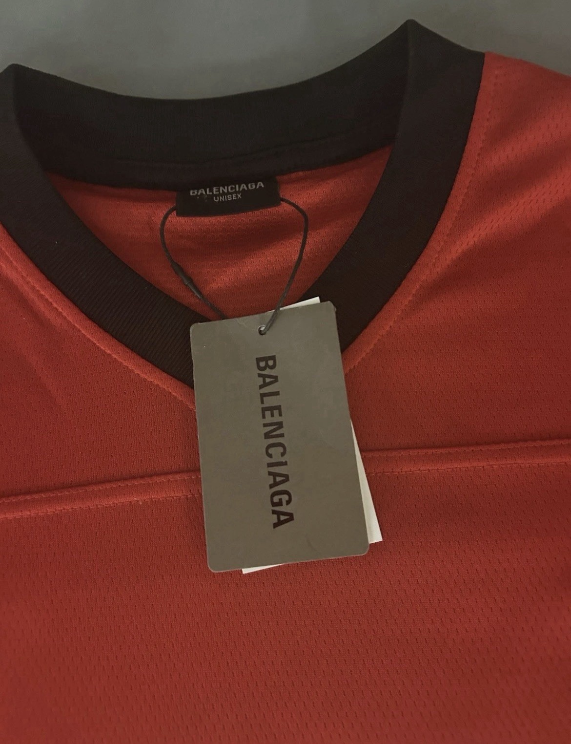 Balenciaga Men's L Red/Black/White Logo Graphic V-Neck Short Sleeve T-Shirt gallery