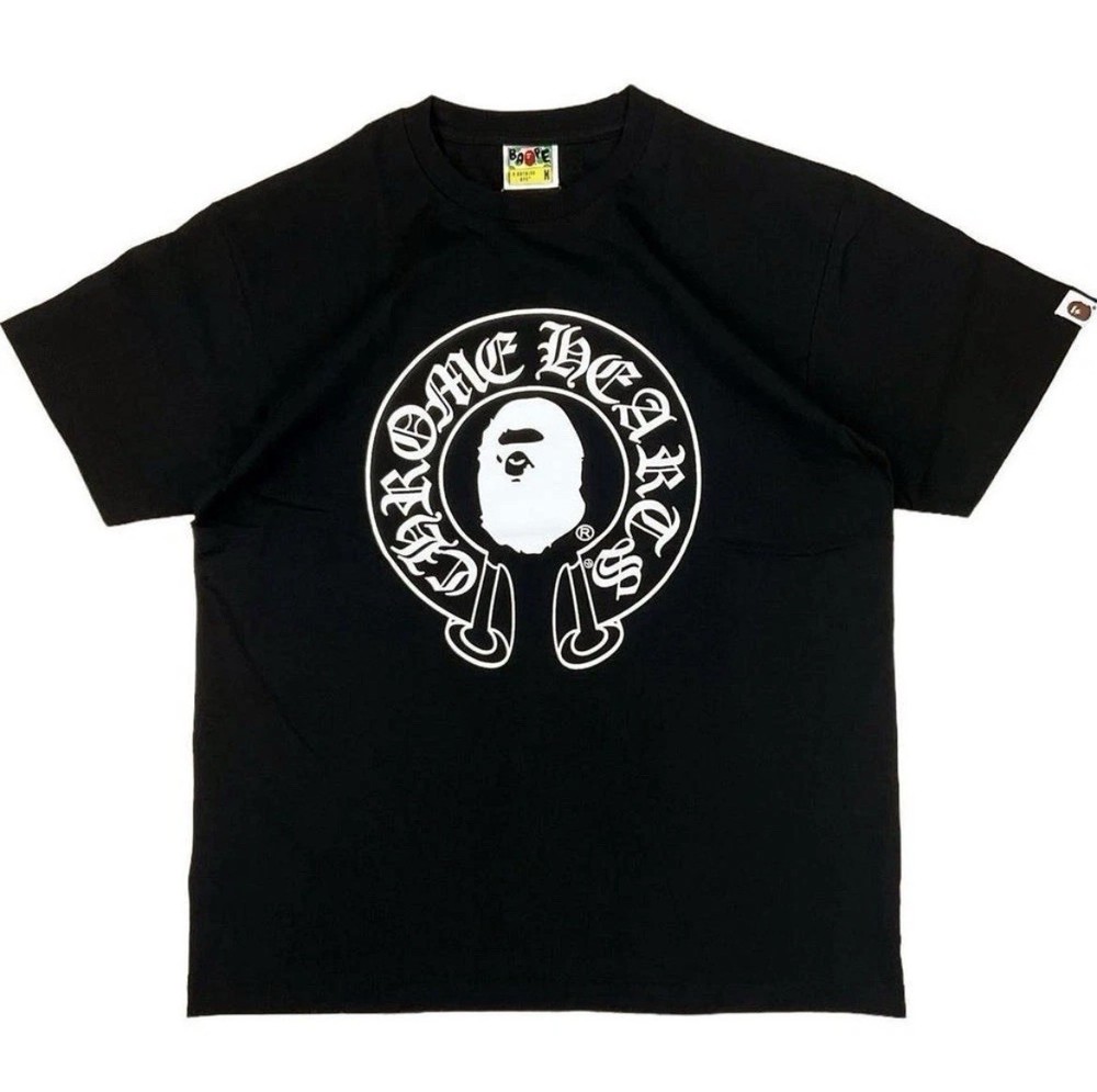 A Bathing Ape x Chrome Hearts Logo Graphic Crew Neck Tee Black Men’s Medium