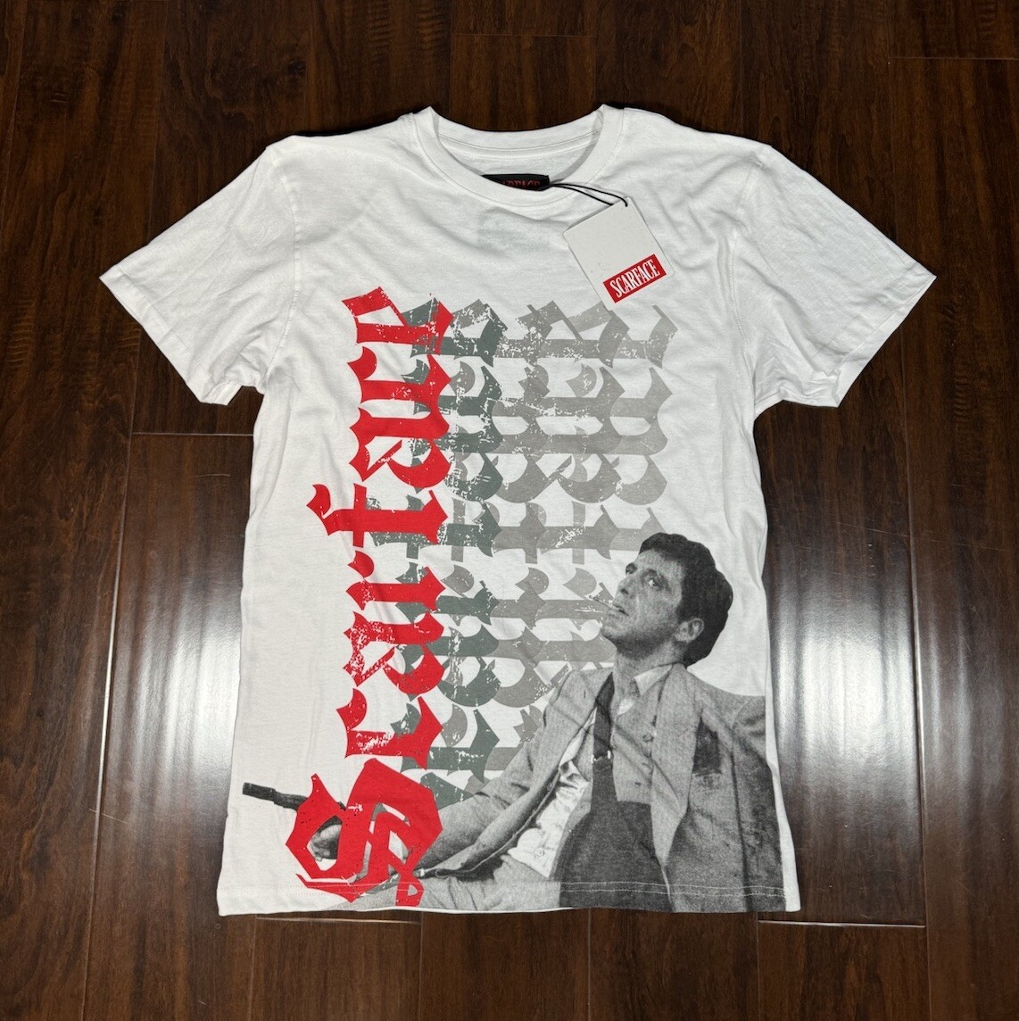 REASON Scarface Tony Montana Old English Shirt White Men’s Size L *NEW* gallery