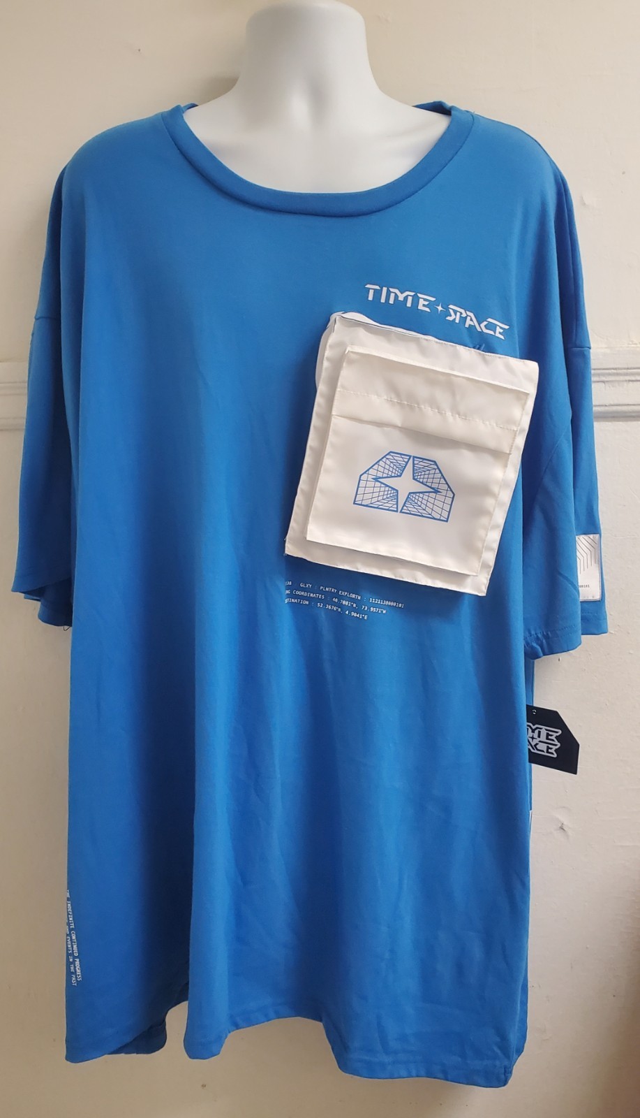 Time & Space Mens Cargo Pocket T Shirt Zippered Utility Pockets Size 5XL Blue gallery