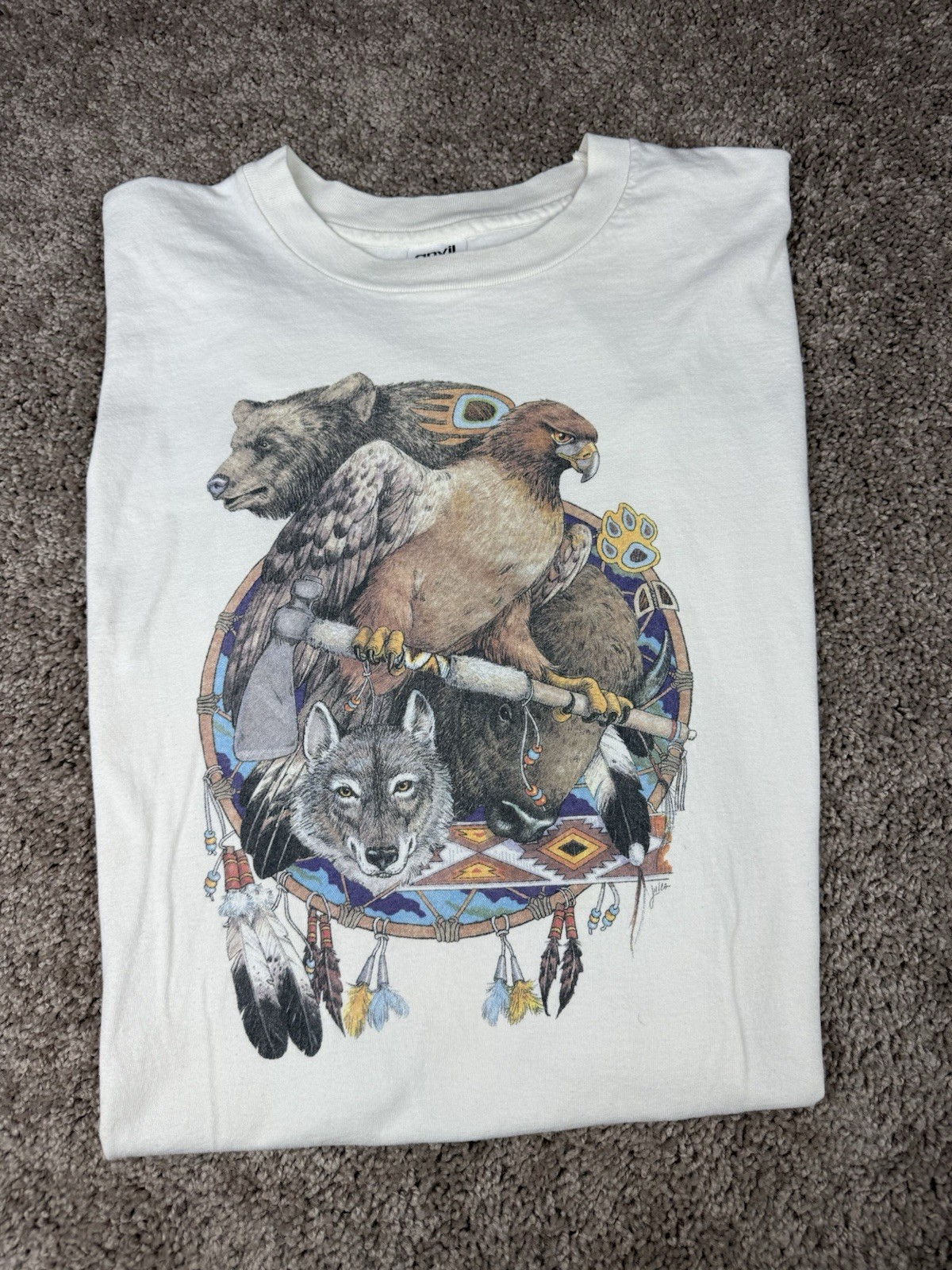 Nature T Shirt 2XL Vintage 90s Wolf Bear Hawk Buffalo