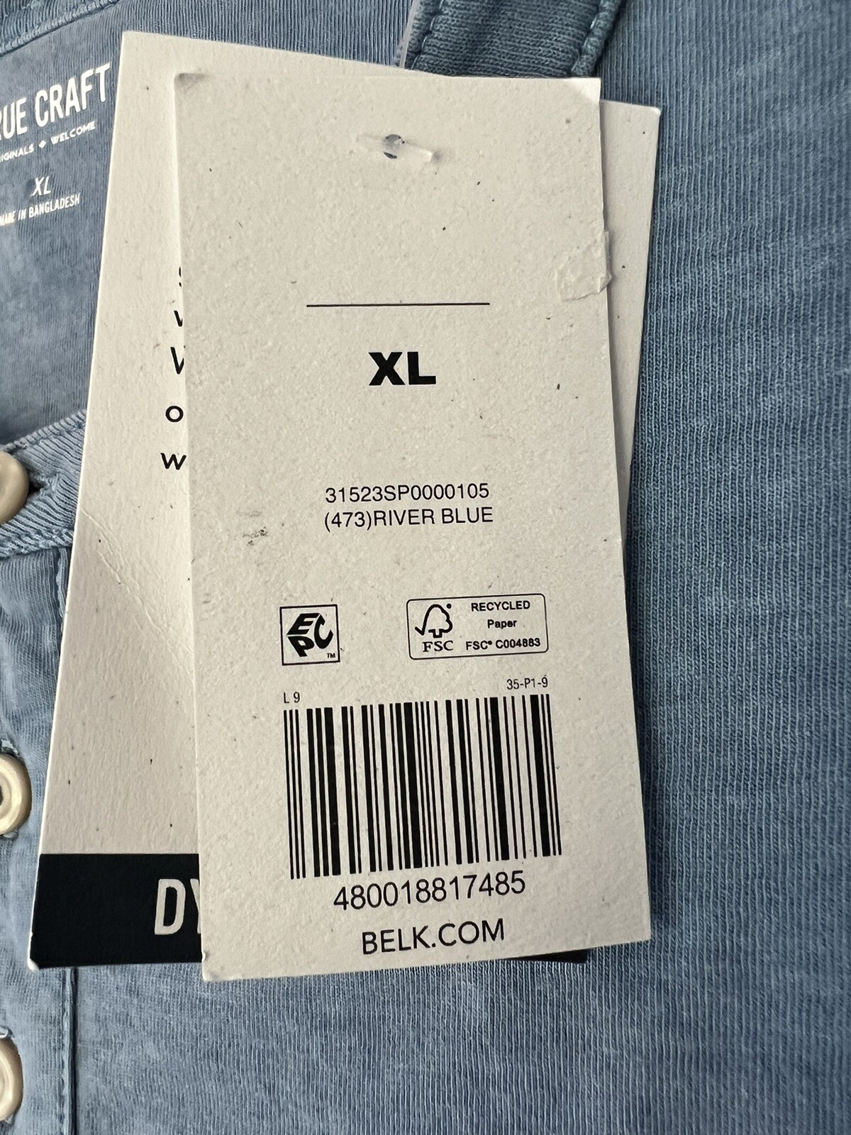 True Craft Men’s Henley T-Shirt Blue NWT Size XL Spring/Summer see description gallery
