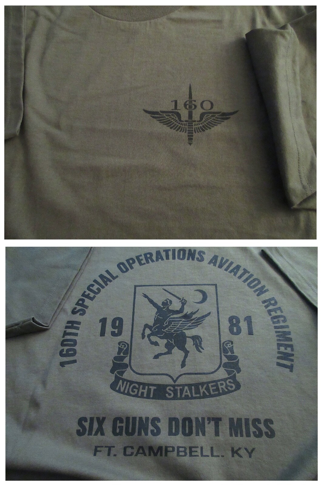 160th NIGHT STALKERS SOAR Six Guns Don't Miss T-Shirt LARGE Military Ultra C 6oz gallery