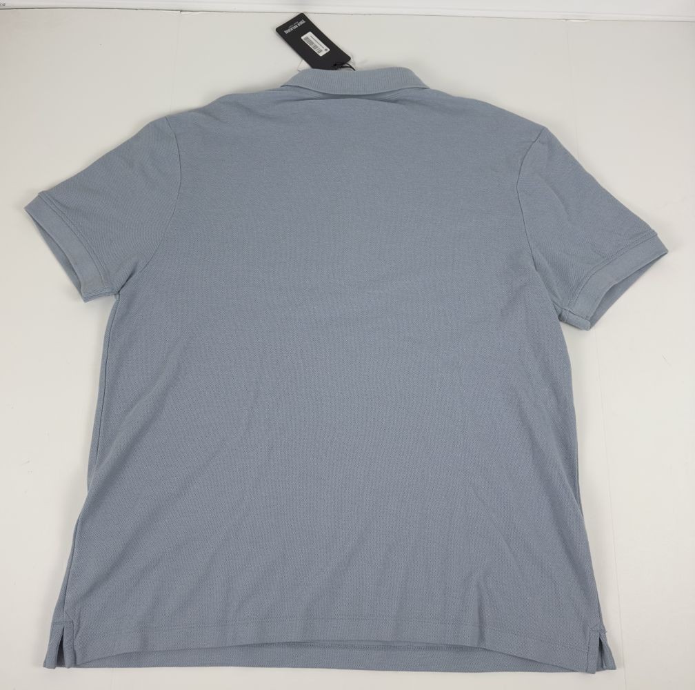 True Religion Polo Shirt Mens Small Sky Blue Logo Damask Cotton Blend Short Slve gallery