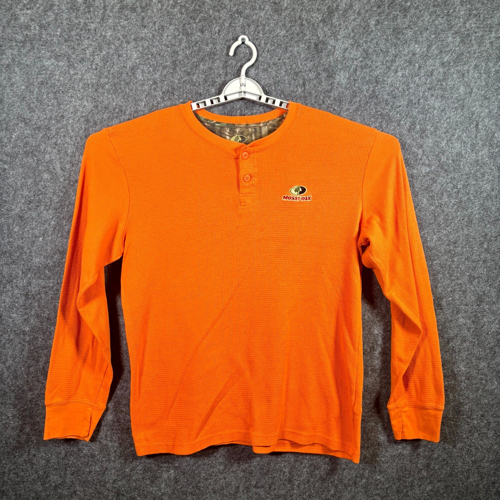 Mossy Oak Henley Shirt Men's XL Orange Cotton Waffle Knit Outdoor Hunting Travel gallery
