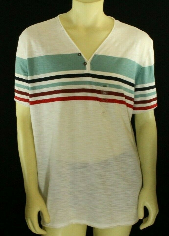 INC Men’s Striped Island White Henley T Shirt Size 3XL
