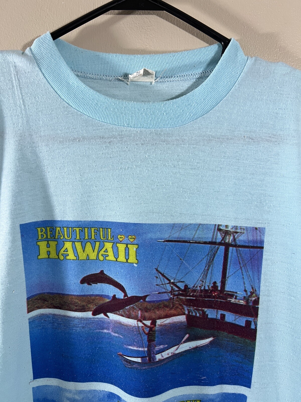 VTG beautiful Hawaii sportswear blue sz L single stitch t shirts made in USA gallery