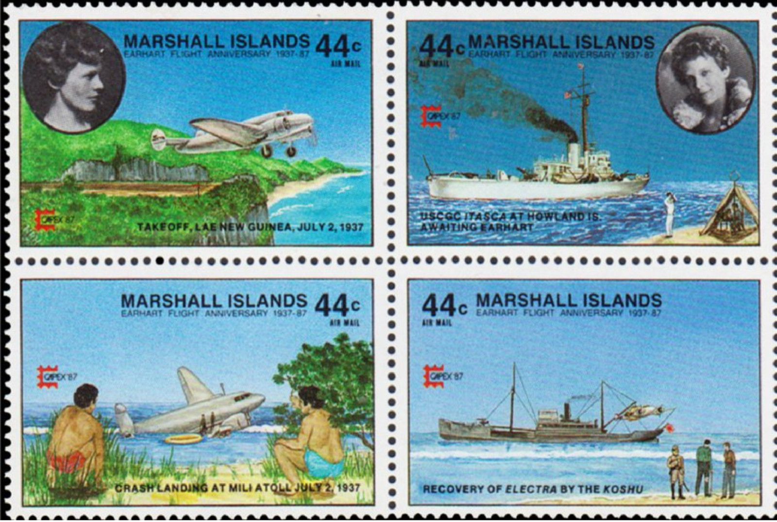 [OOS] Marshall #Mi120-Mi123 MNH 1987 Amelia Earhart Last Flight CAPEX [C20a]