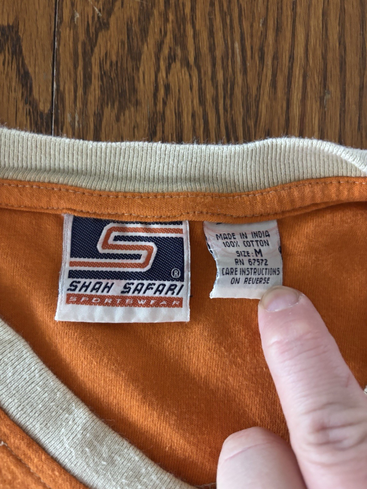 Shah Safari Embroidered Men Size M Vintage Orange V-Neck Shirt Grunge Y2K gallery