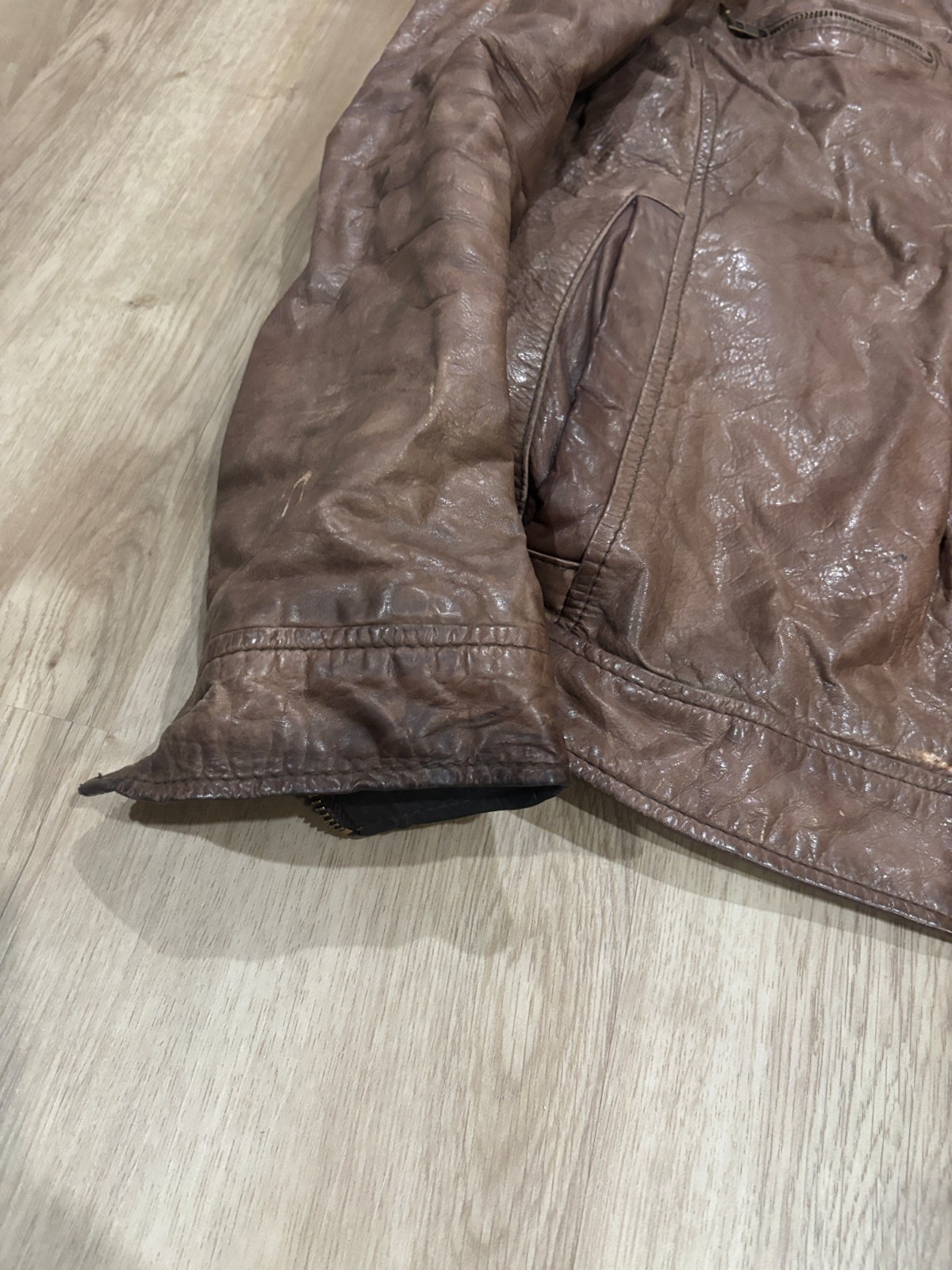 Black Rivet Men’s Genuine Leather Jacket Brown Zip Front Size M gallery