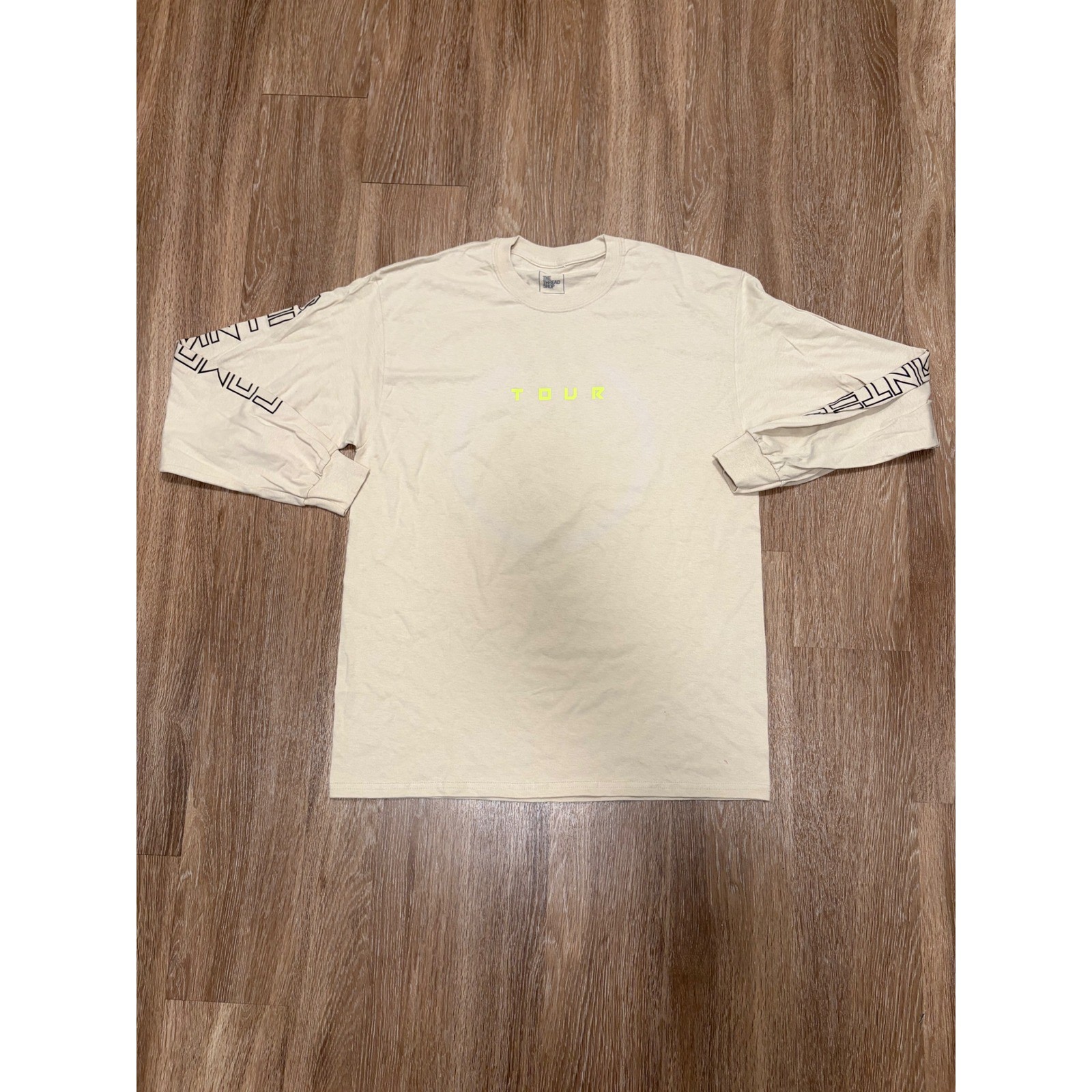 The Thread Shop Mens Tour Graphic Long Sleeve T-Shirt Beige Neon Green Large gallery