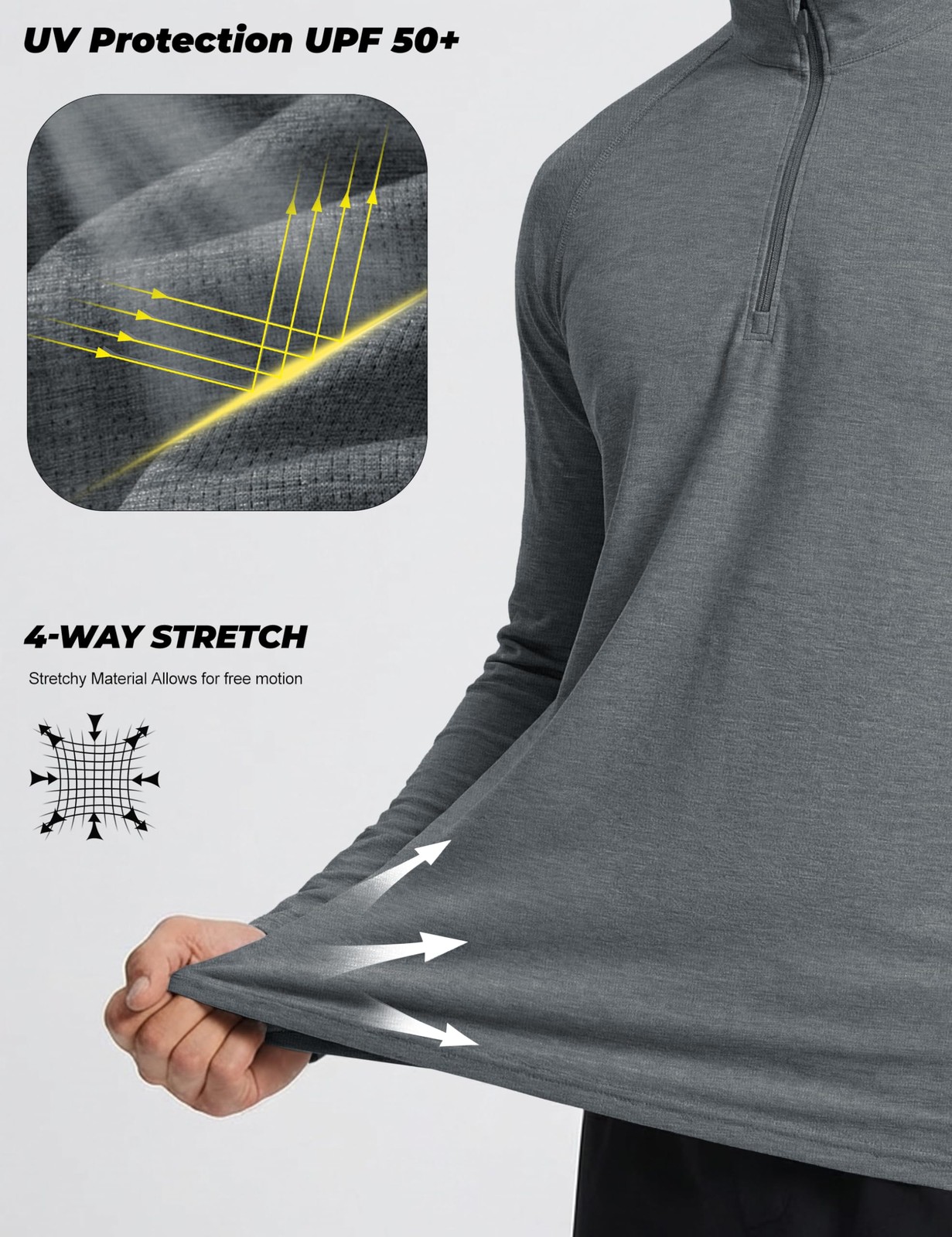 Mens Quarter Zip Pullover Long Sleeve Shirt UPF 50+ Lightweight Golf Shirts P... gallery