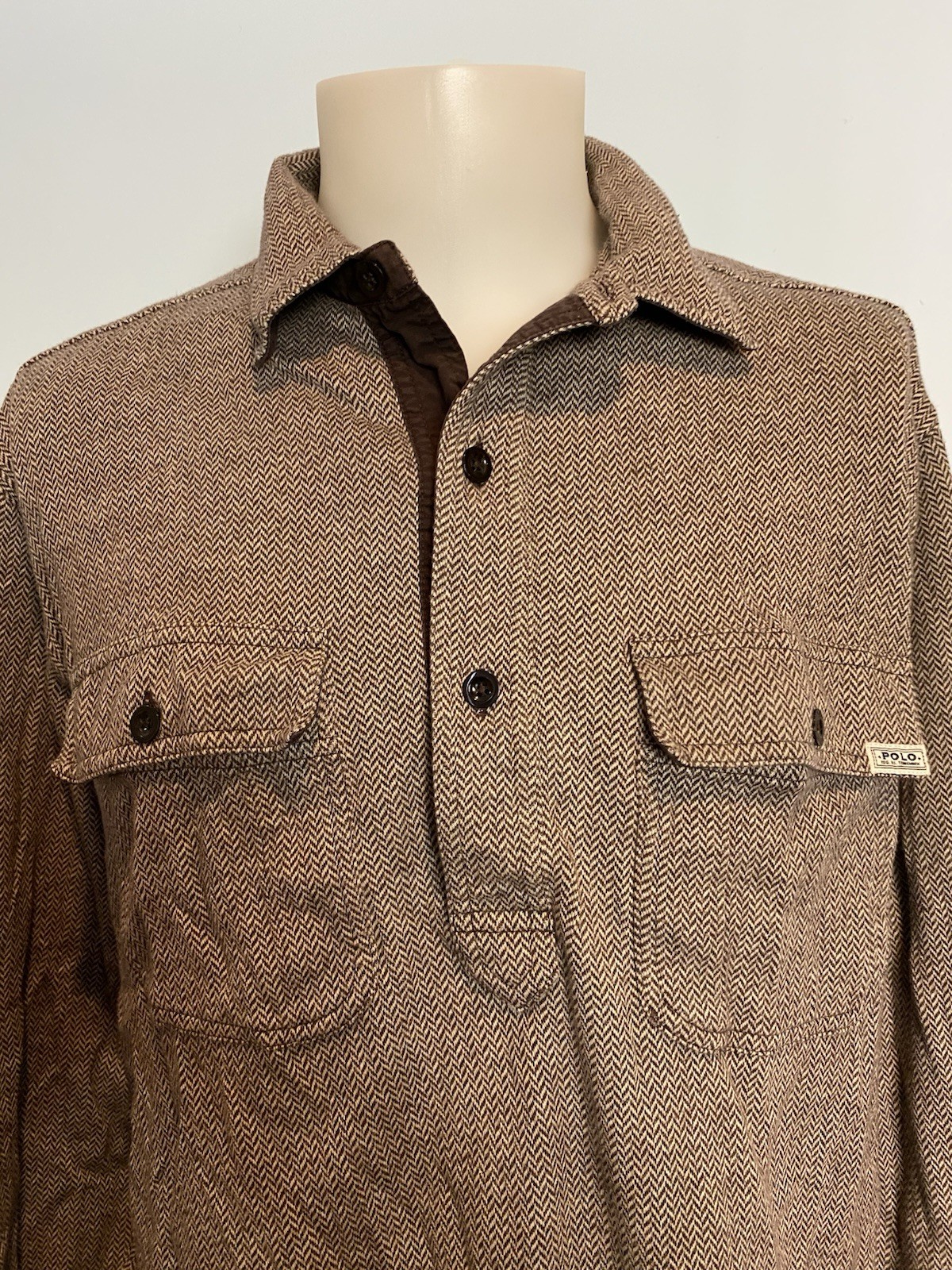 Polo Ralph Lauren Brown Herringbone Long Sleeve Pullover Size L gallery
