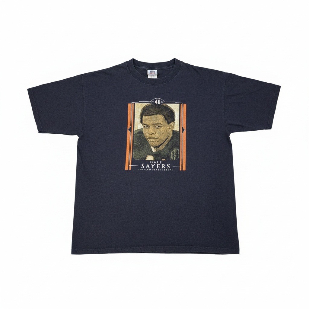 Large NFL VTG Gale Sayers Chicago Bears Legends Navy Blue Graphic T-Shirt