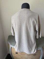 Mens Textured Rib Knit Pullover Shirt Beige Sand Boxy Minimalist Size L Khaki
