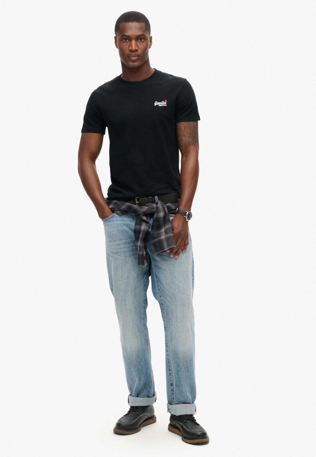 Superdry T Shirt Crew Neck Short Sleeve Contrast Emb Tee Black White Navy Blue gallery