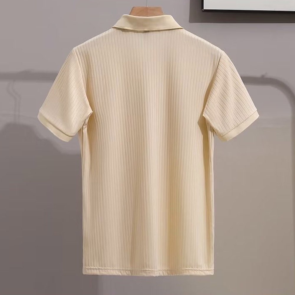 Men's Striped Shirt Short Sleeve Moisture Wicking Lapel Neckline Slight Stretch gallery