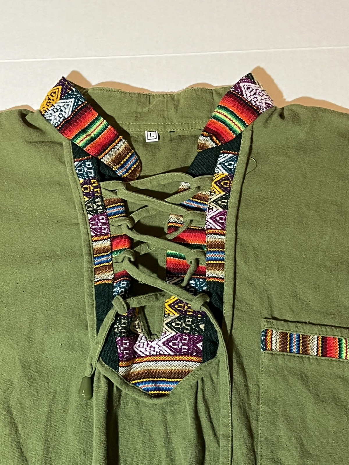 guatemalen embroidered drawstring shirt boho lace up beach top tribal L short gallery