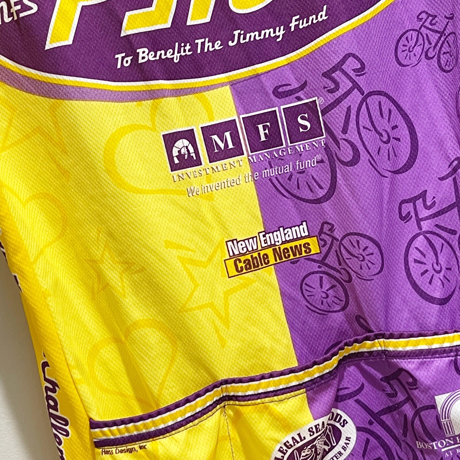 PEARL IZUMI Men’s CYCLING JERSEY Yellow Purple Pan-Mass Challenge 1999 Size M gallery