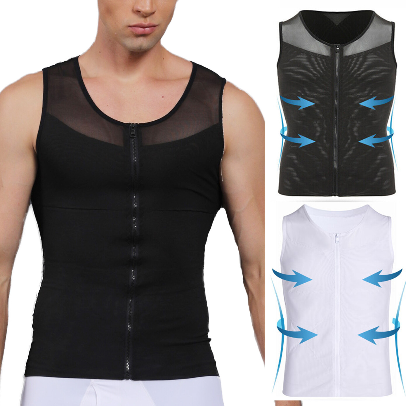 Mens Gynecomastia Moobs Belly Compression Shirt Zipper Slimming Body Shaper Vest gallery