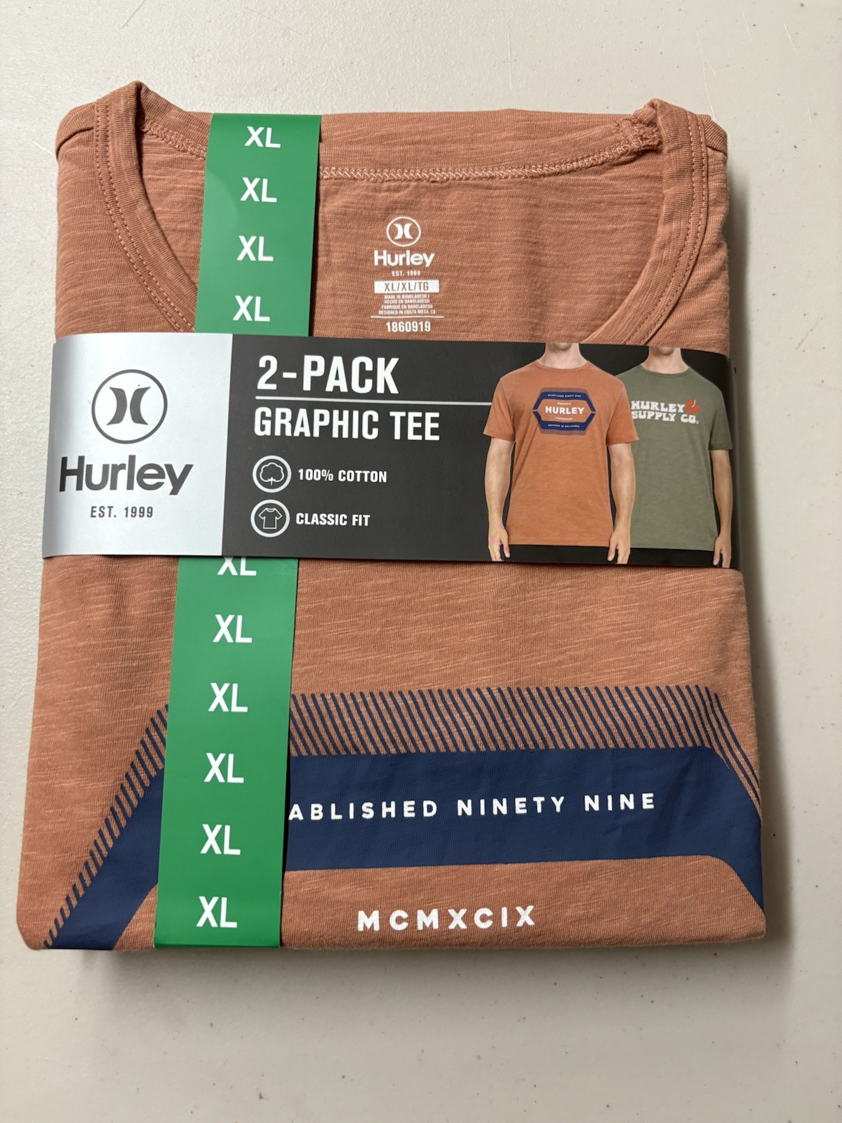 Hurley Men's Graphic Tee, 2-pack - GREEN/ORANGE Or Blue/ Dark Blue You Pick Size gallery