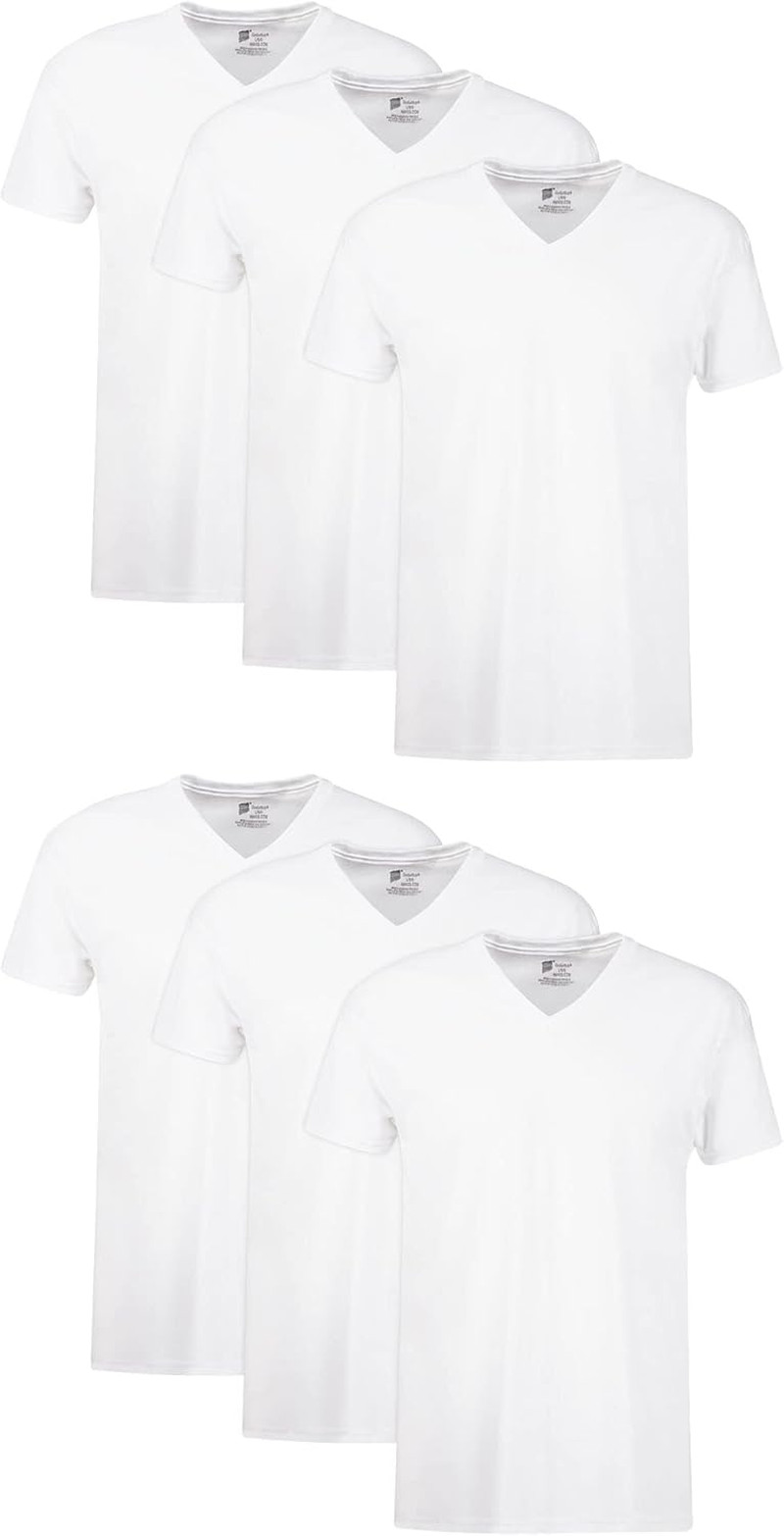 Hanes Men’s 6-Pack Stay Tucked V-Neck T-Shirt Cotton Tees White Small to X-Large