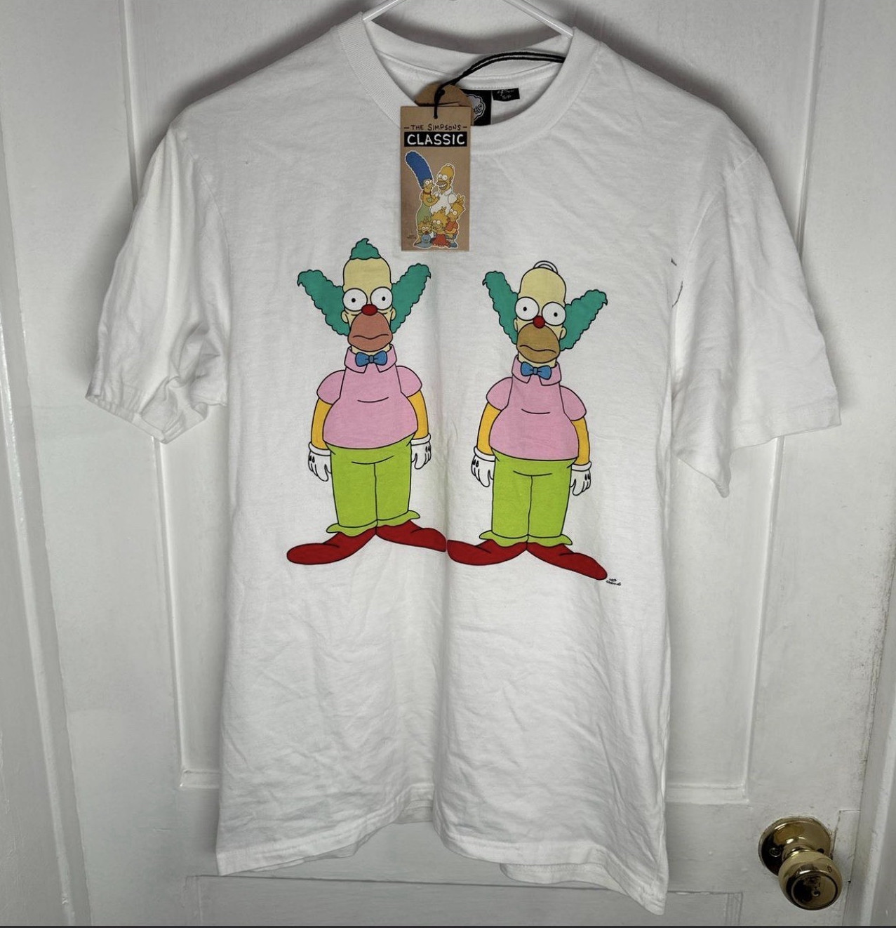 The Simpsons Men’s S White Krusty the Clown Graphic Crew Neck T-Shirt