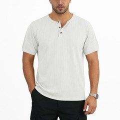 Herringbone Henry Shirt Short-sleeved Vertical-striped Button T-shirt