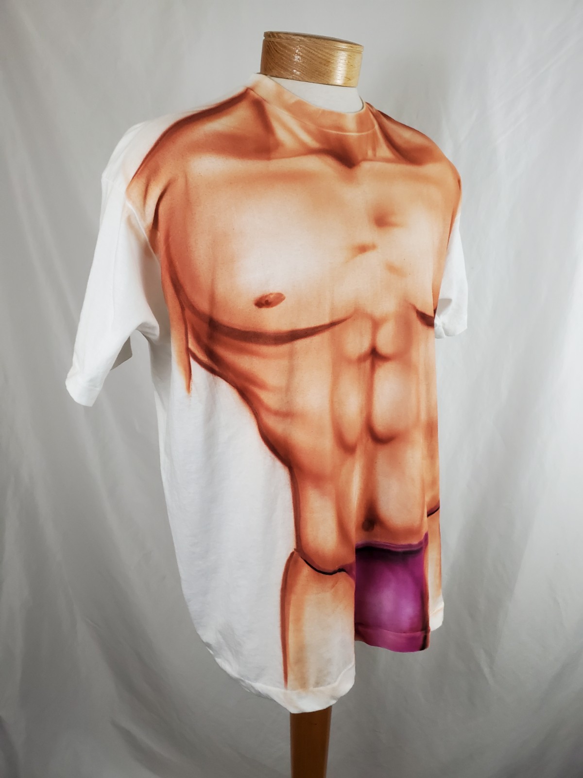 Vintage Fake Six Pack Male Torso T-Shirt XXL White Cotton Poly Single Stitch USA gallery