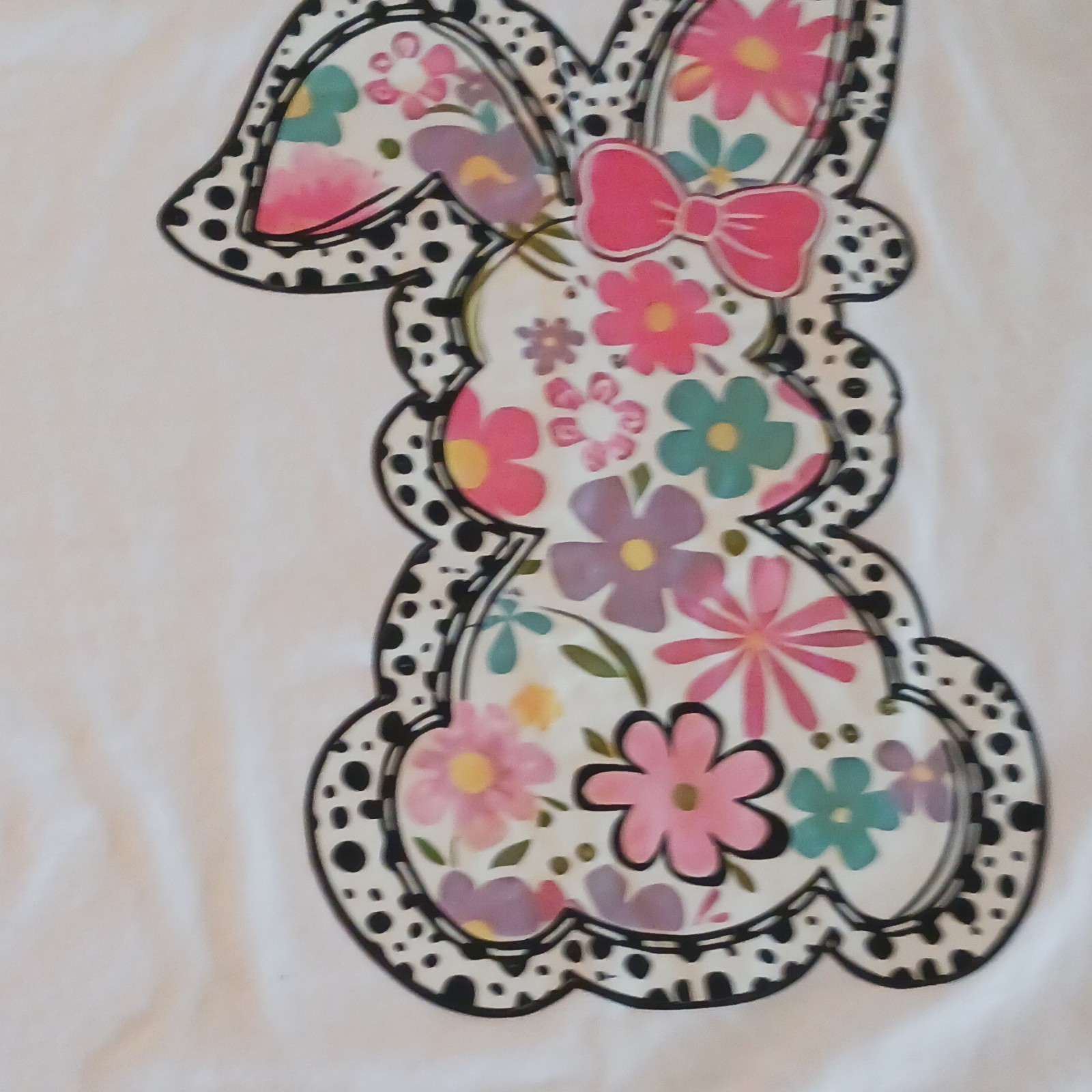 PFR New York Womens L White Crew Neck Floral Bunny Graphic T-Shirt gallery