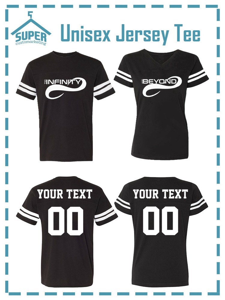 INFINITY BEYOND SYMBOL JERSEY STYLE COUPLES TSHIRTS CUSTOM BACK PERSONALIZED