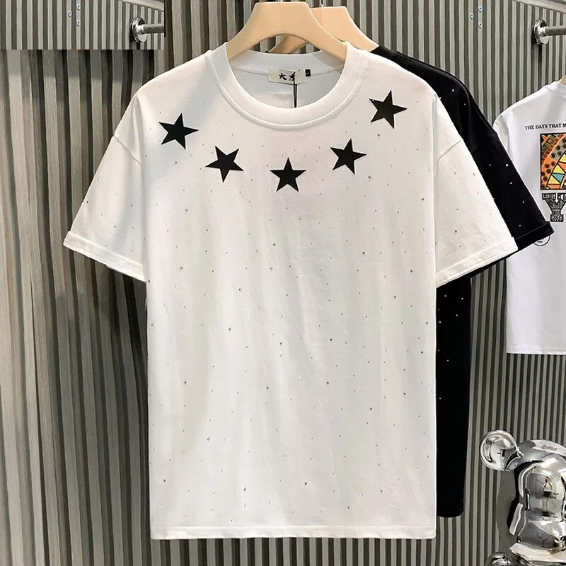 Fashion Trend Stars Rhinestone Diamond Summer Short Sleeve Luxury Men T-Shirt gallery