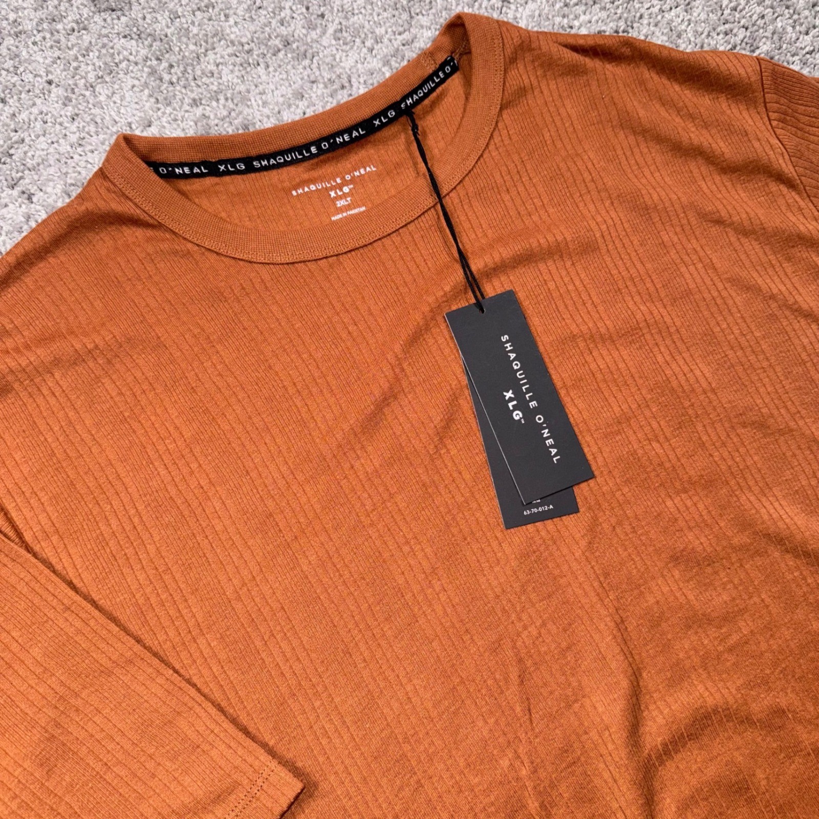 Shaquille O'Neal XLG Ribbed Tee Mens Short Sleeve Orange 2XLT NEW gallery