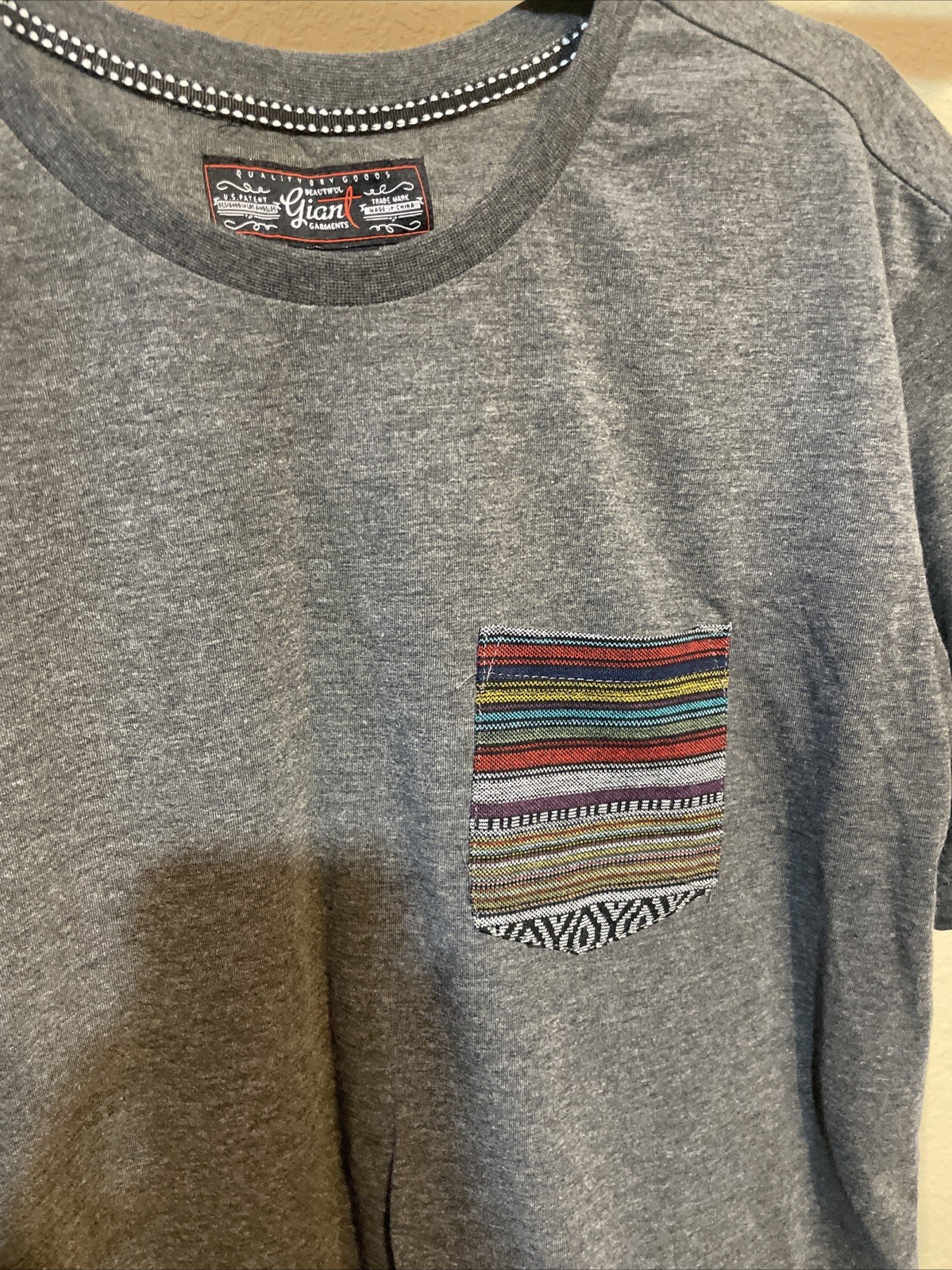 Beautiful Giant Garments Men's Shirt Size Large Grey With Tribal Pocket gallery