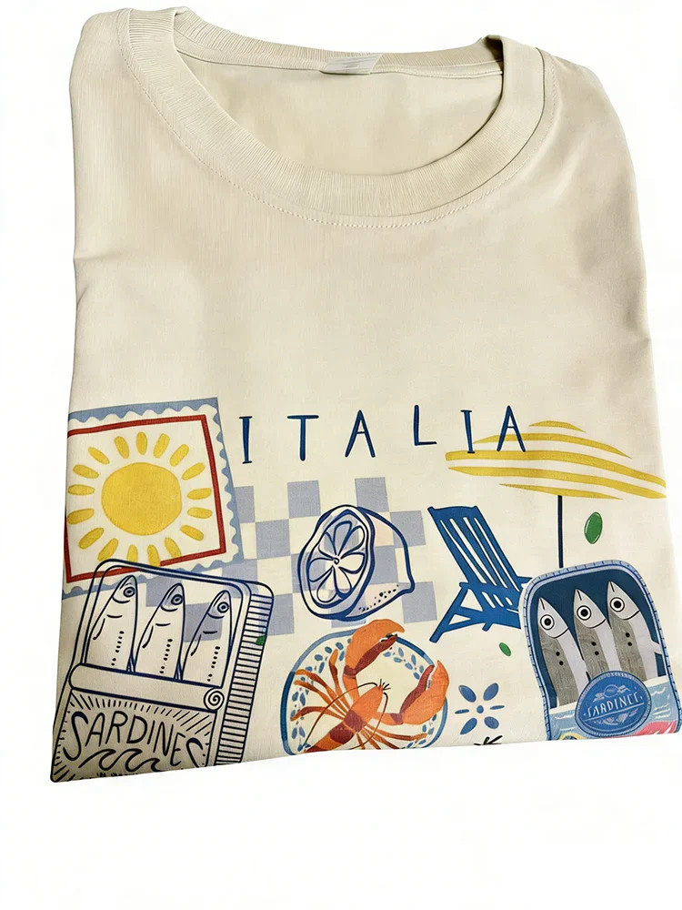 Capri Italia Graphic T-shirt Retro Funny Seafood Vacation Shirt Short Sleeve gallery