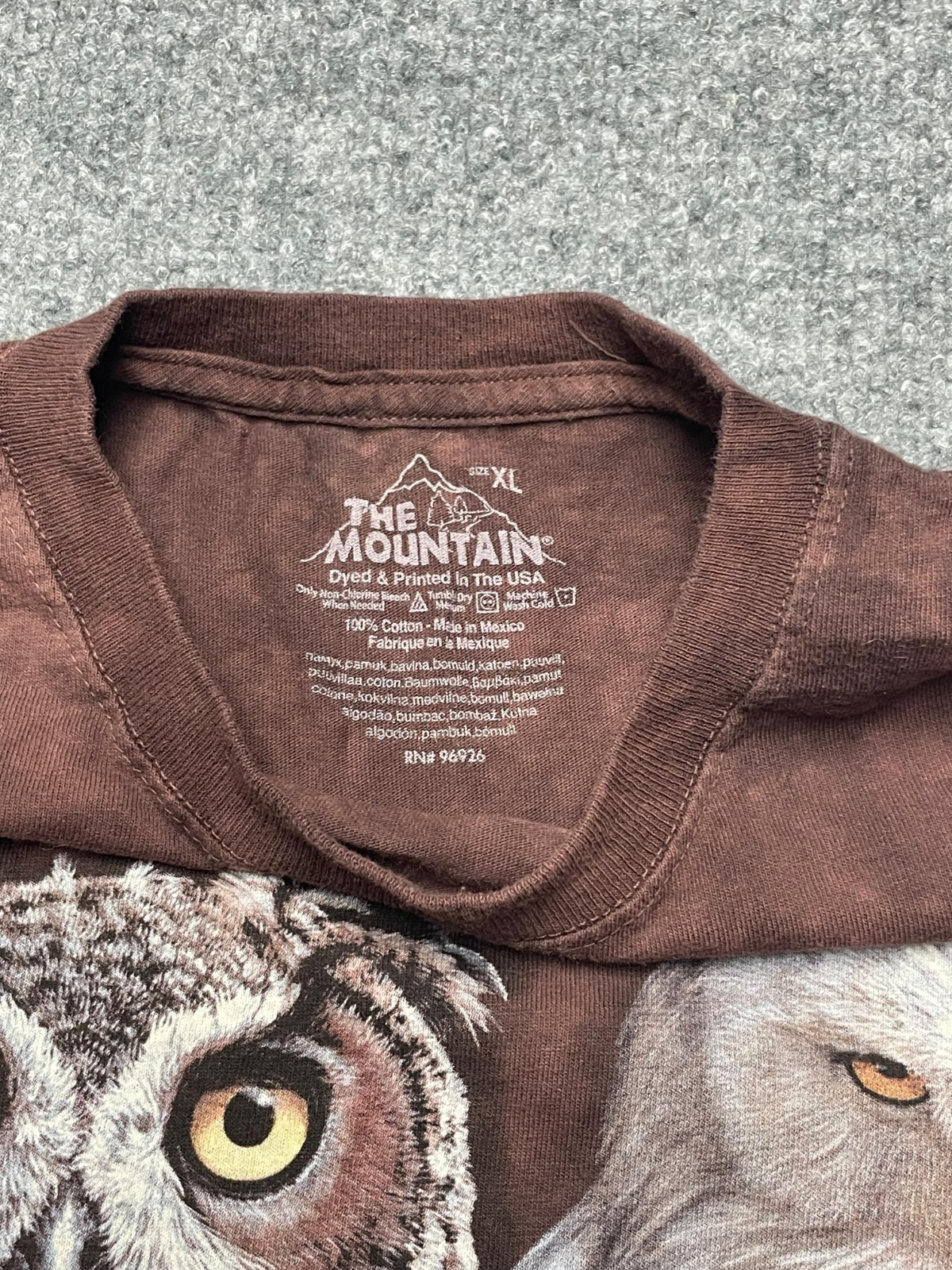 The Mountain T-Shirt Mens XL Owl BIG Print Tie Dye Brown 2000’s Y2K Animal Print gallery