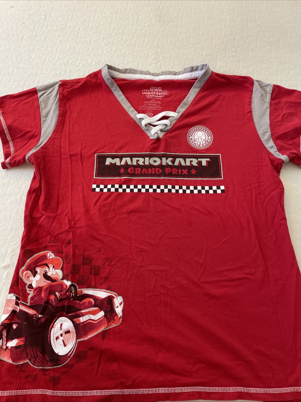 Nintendo World Super Mario Kart Grand Prix Lace up Tshirt Red Adult 2XL Univ Stu