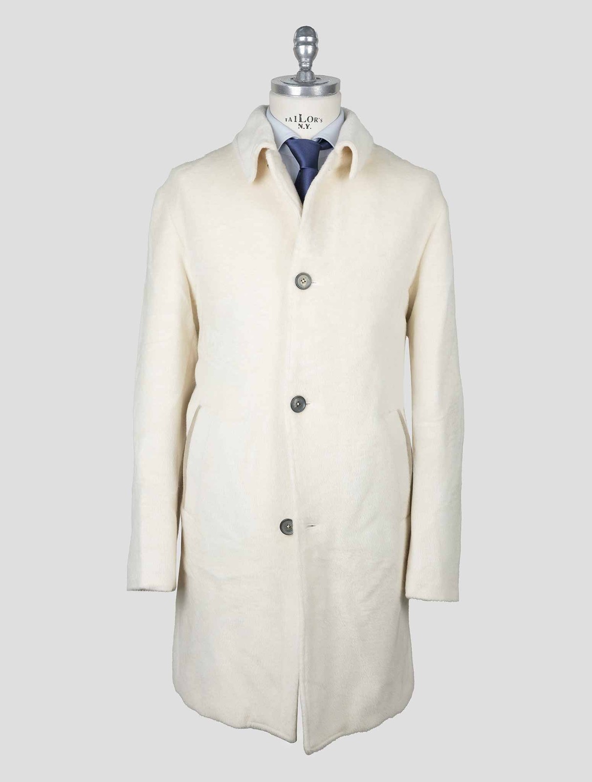 NEW ISAIA WHITE ALPACA WOOL OVERCOAT US 46 – EU 56 I22
